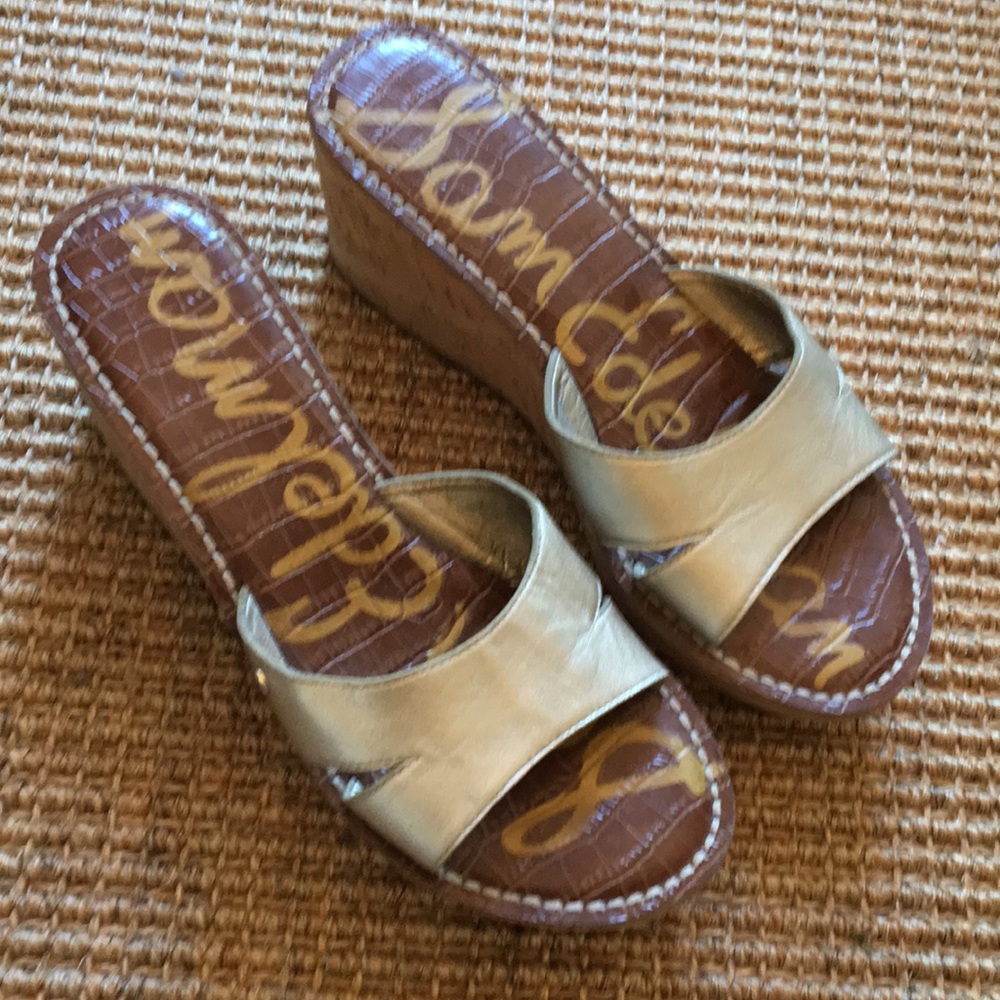 Sam Edelman Gold Cork Wedges